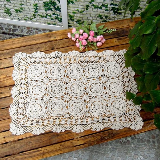 Cotton Handmade Crochet lace Table Runners Rectangular Tablecloth Doilies Doily - Image 2