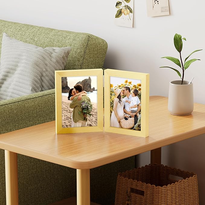 decorUhome Double 5x7 Picture Frame Vertical, Engineered Wood Bifold Photo Frame - Image 2