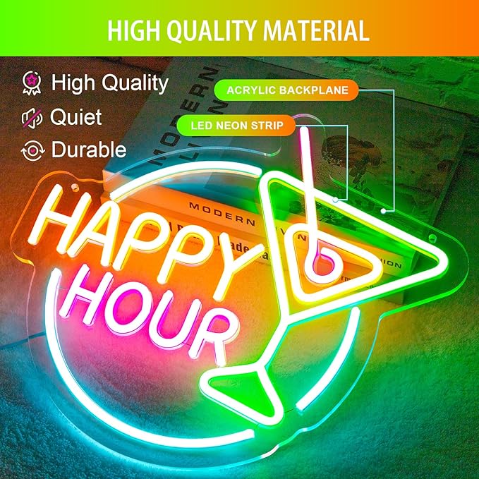 Happy Hour Neon Sign Dimmable Led Happy Hour Neon Bar Signs - Image 5