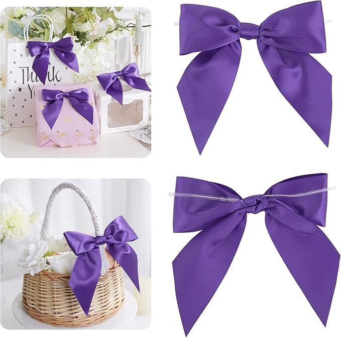 AIMUDI Purple Satin Bows 5.5" Bows by AIMUDI