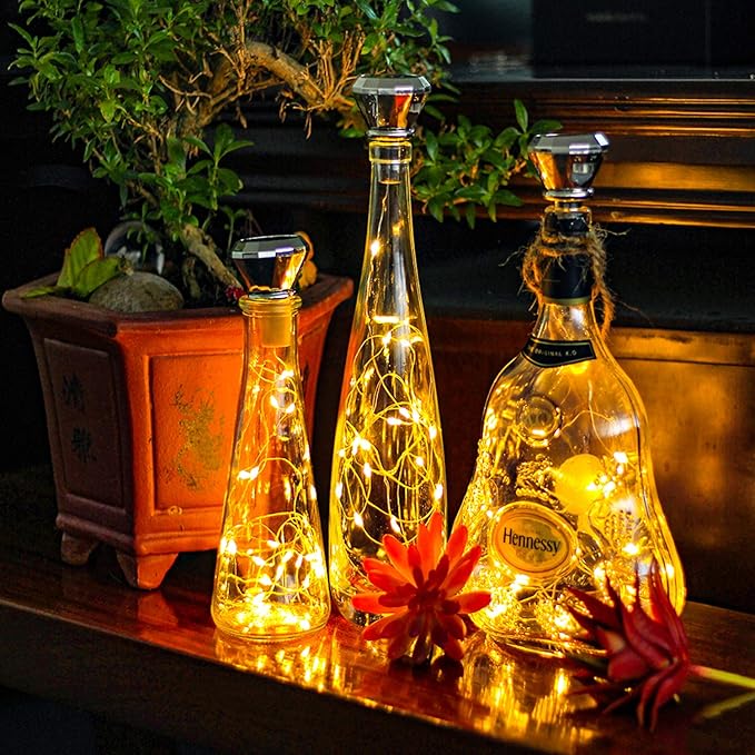 Upgraded Solar Diamond Shaped Wine Bottle Lights, 8 Pack 20 LED Fairy Lights - Image 7