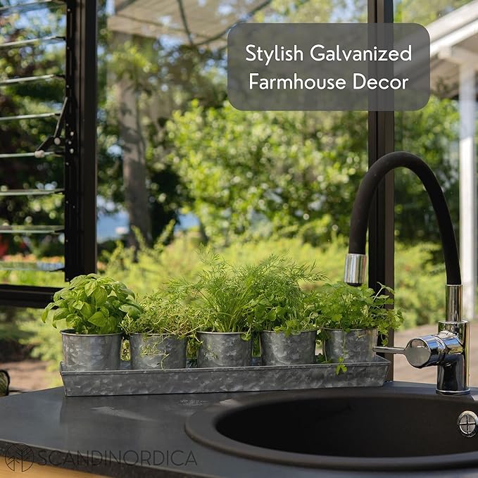 SCANDINORDICA Galvanized Metal Herb Planter, 5 Pots - Image 6