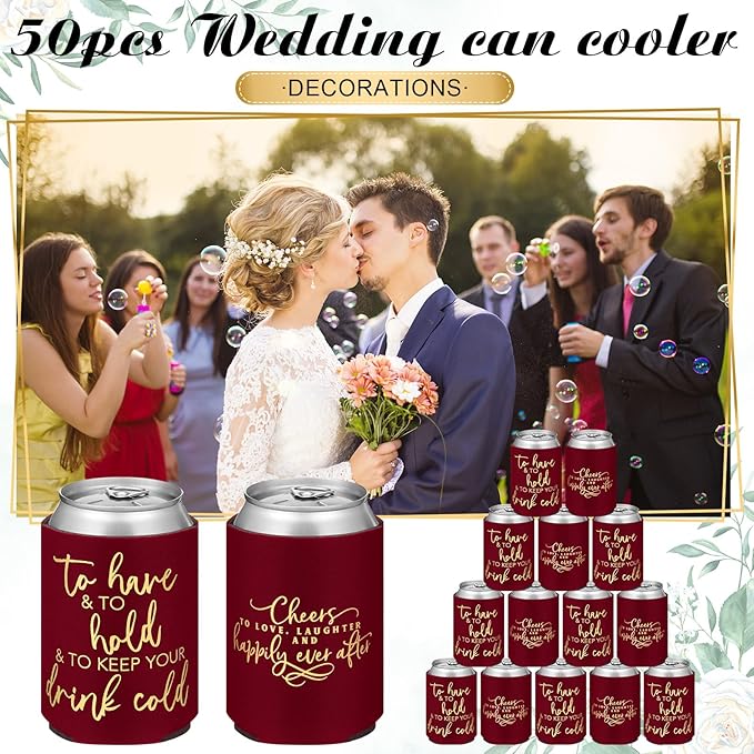 50 Pieces Burgundy Wedding Can Cooler Sleeves Bulk Engagement Party Favors - Image 3