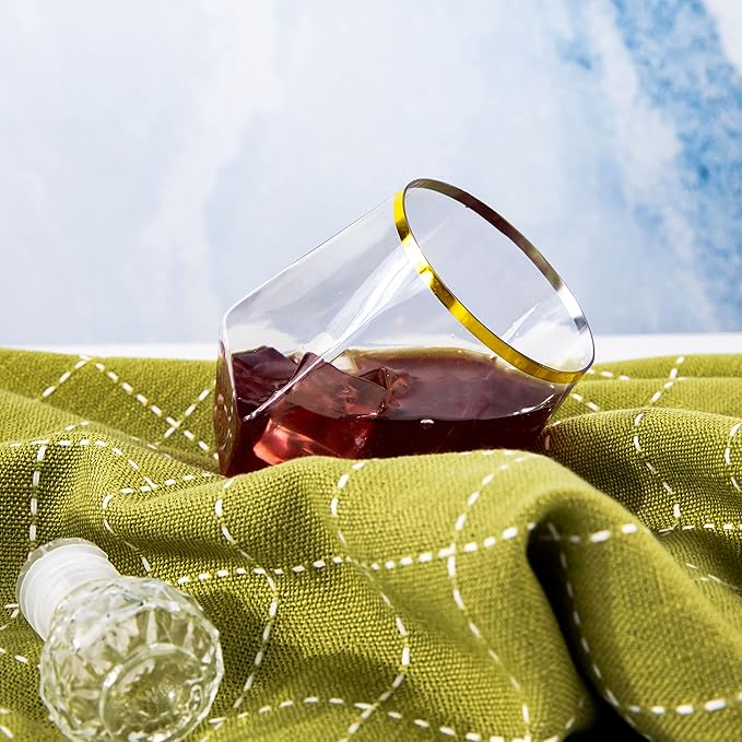 LUODA 32 Pack Gold Plastic Stemless Wine Glasses, 12 Oz Disposable Diamond - Image 3