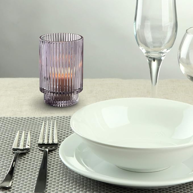 Serene Spaces Living Smoke Ribbed Glass Votive Holder, Measures 5" Tall and - Image 2