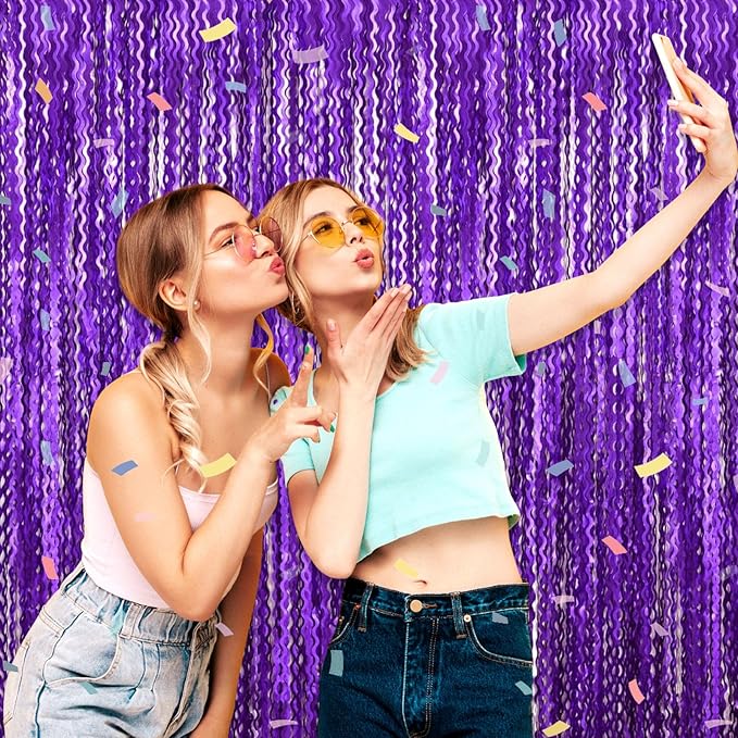4 Pack Purple Wave Foil Fringe Curtain Backdrop, 3.28Ft x 8.2Ft Metallic Tinsel - Image 6