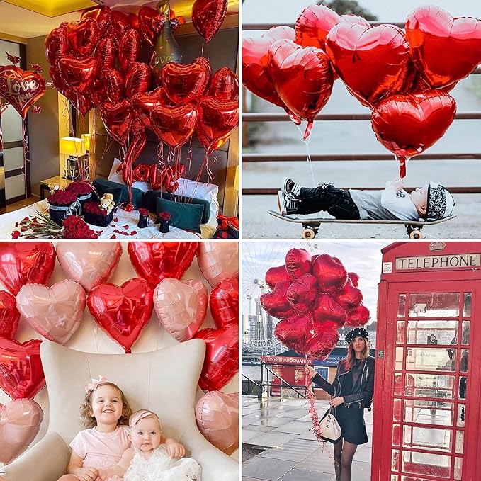 10Pcs Red Foil Heart Shaped Balloons 18 Inch Heart Mylar Balloons - Image 4