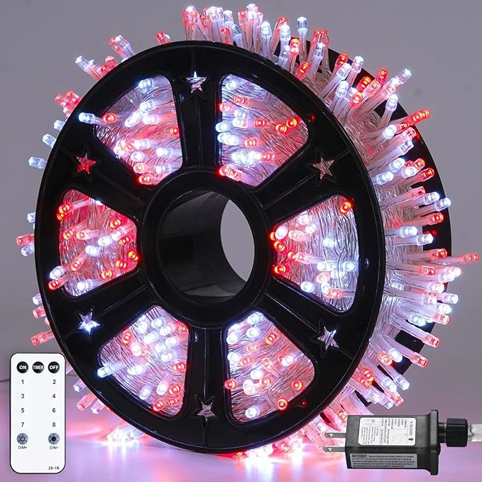 JMEXSUSS 500 LED Red and White Christmas Lights, 8 Modes 163ft String Lights by JMEXSUSS