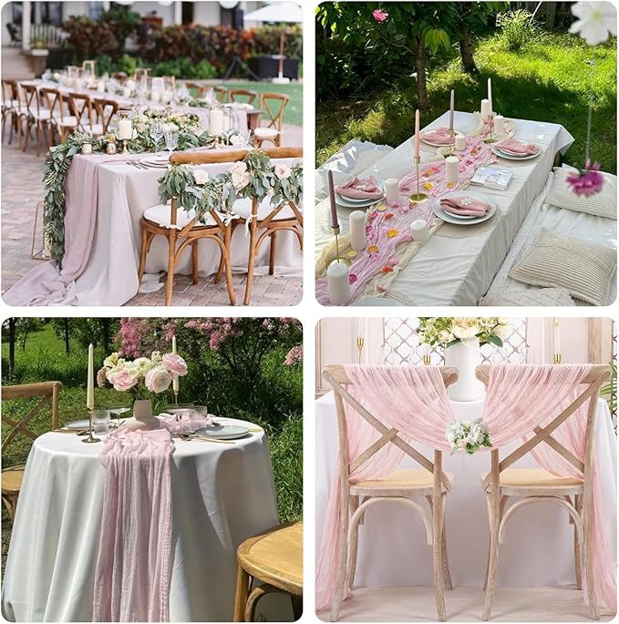Sioloc 5 Pack Light Pink Cheesecloth Table Runner Fall Autumn Decor - Image 5
