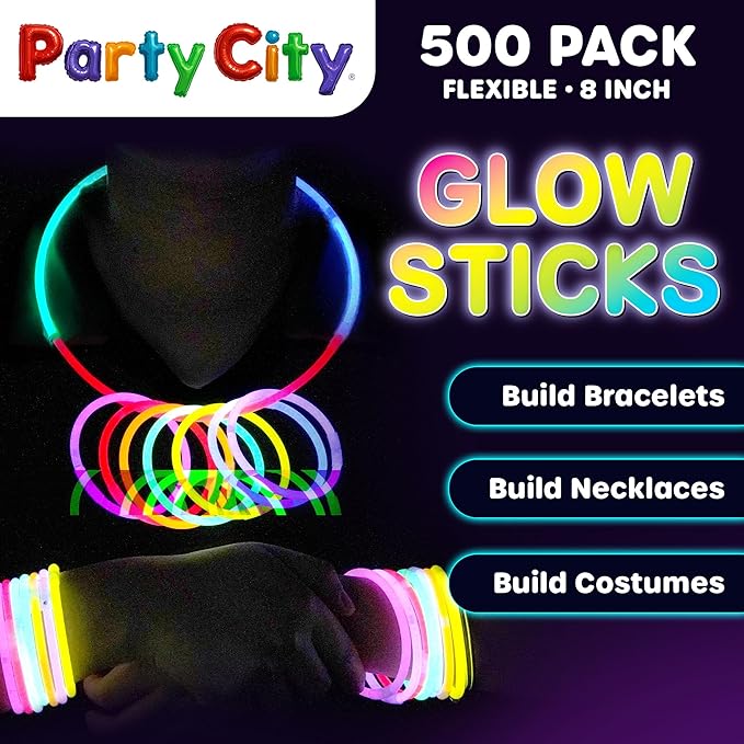 Party City 500 Glow Sticks Bulk Party Pack 8”– Neon Glow in the Dark Party - Image 2