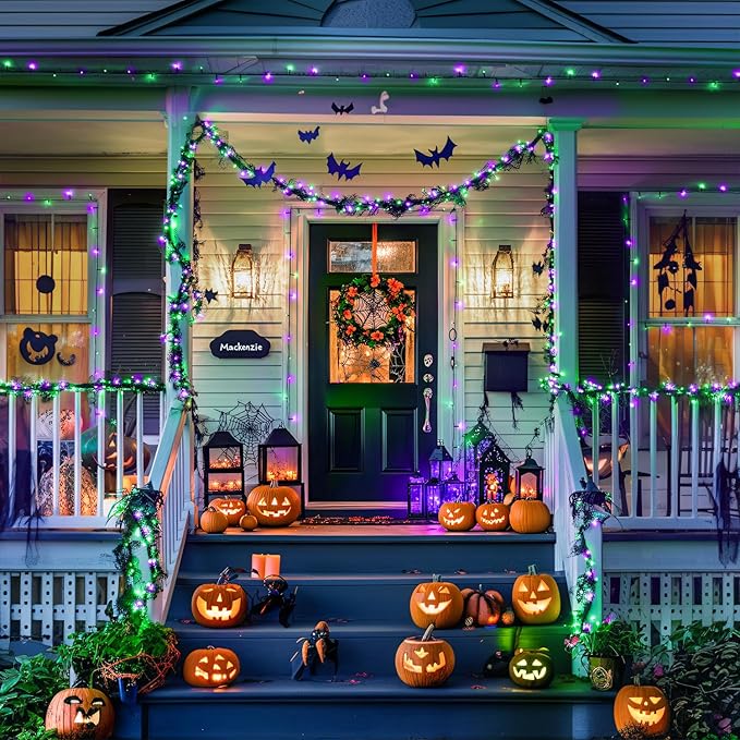 JMEXSUSS Purple and Green Halloween Lights, Total 66 FT 200 LED Solar Halloween - Image 3