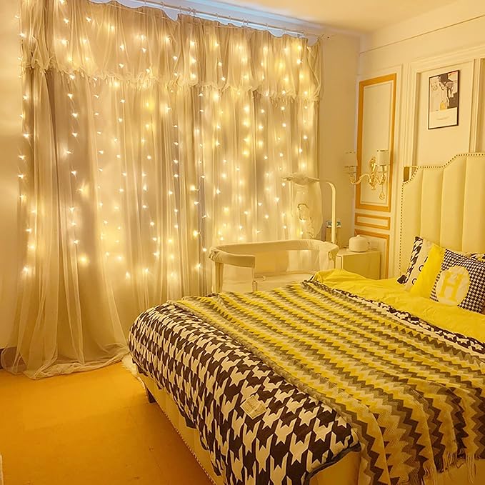 Dazzle Bright Curtain String Lights, 300 LED 9.8ft x9.8ft Warm White Fairy - Image 3