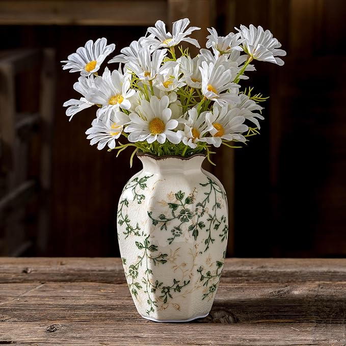 Vintage Pastoral Octagonal Vase, Rustic Farmhouse Vases Chinoiserie Floral by SUREYUESI