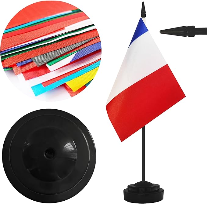 2 Pack France Desk Flag Set, French Desktop Small Miniature Table Office Flag - Image 3
