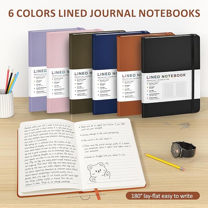 Lined Journal Notebook for Women Men, 200 Pages A5 Hardcover Leather Journals - Image 6