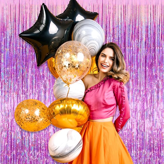 3 Pack Pink Foil Fringe Curtain Backdrop, 3.28Ft x 8.2Ft Metallic Tinsel Foil - Image 6