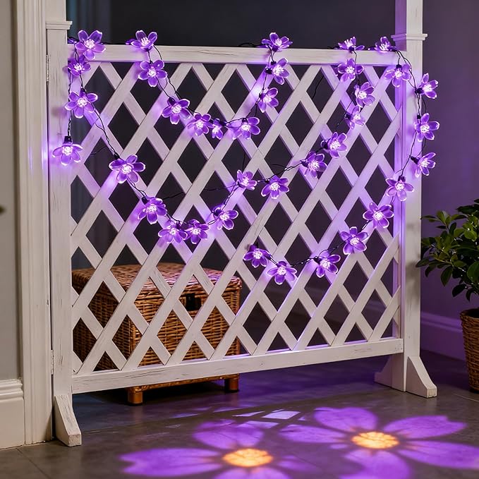 Decorative Flower String Lights, 33ft 100 LED Clear Wire Plug in Fairy Lavender - Image 3