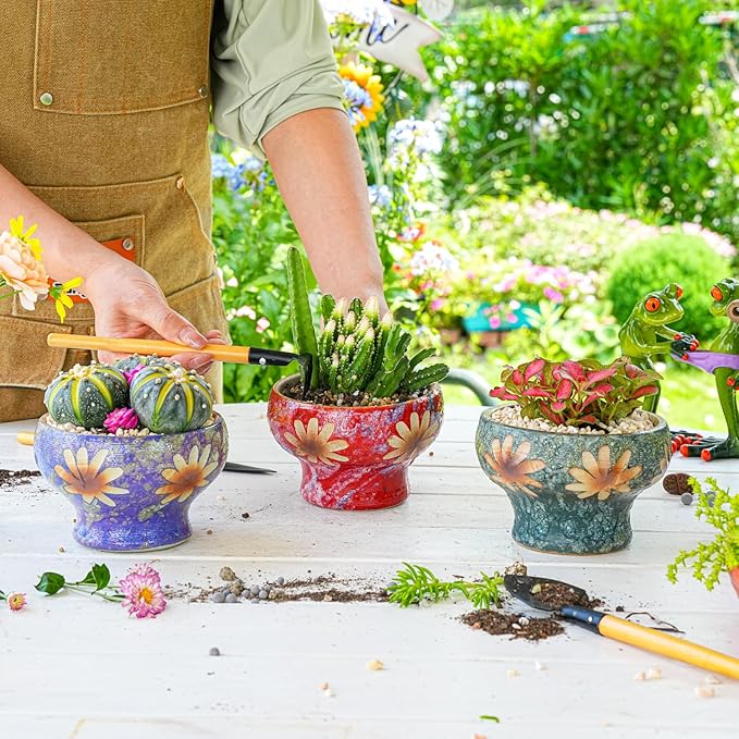 Sungmor Small Succulent Planters Set of 3, Beautiful Hand Crafted Ceramic Plant - Image 3