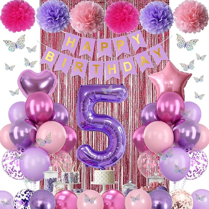 Pink Purple 5th Birthday Party Decorations - Image 2