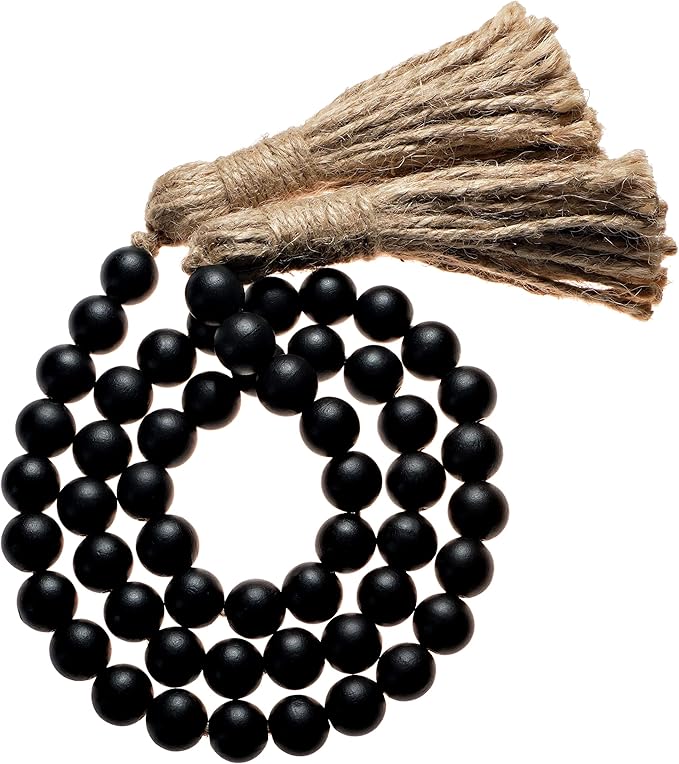 Boho Wood Decorative Beads & Tassel Garland Black by MainEventUSA