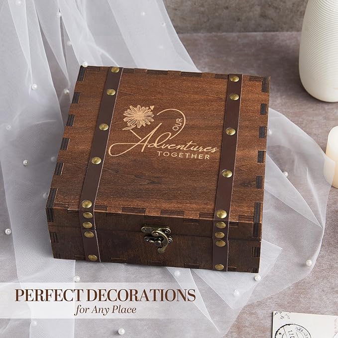AW BRIDAL Wedding Keepsake Box for Memories, Engraved Wooden Decorative Box - Image 6