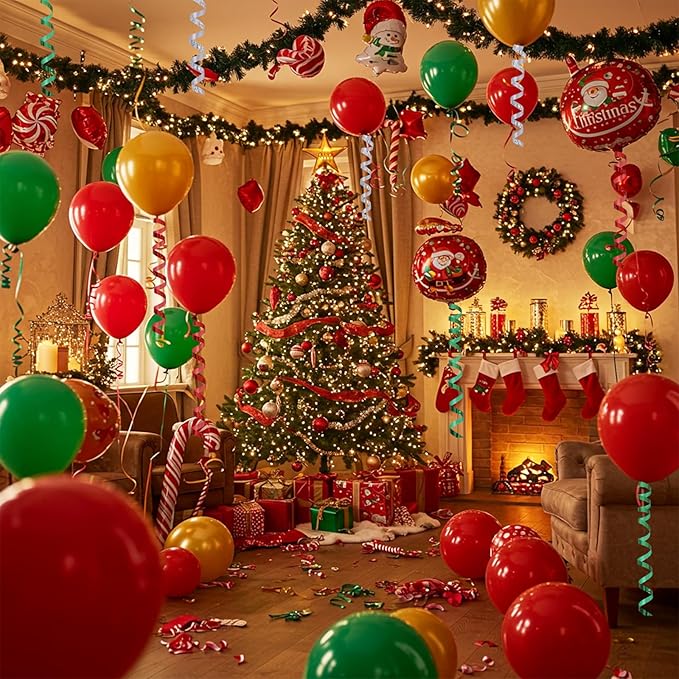 BEISHIDA 3 Pack Christmas Curling Ribbons Red Green Silver Balloons String - Image 5