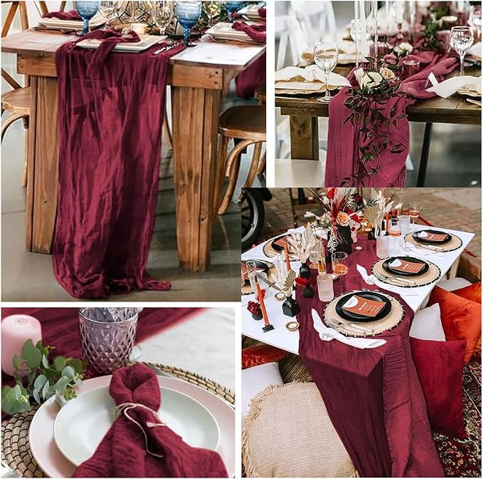 Burgundy 6 Pack Cheesecloth Table Runner 10FT Rustic Gauze Cheese Cloth Table - Image 6