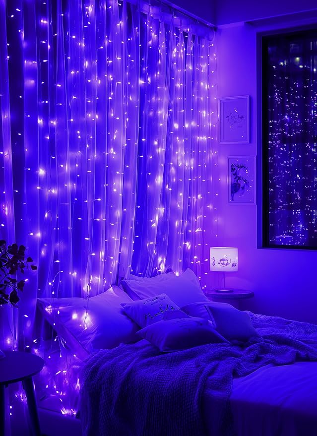 Brightown 300 LED Purple Fairy Curtain Lights, 9.8ft x 9.8ft Curtain String - Image 4