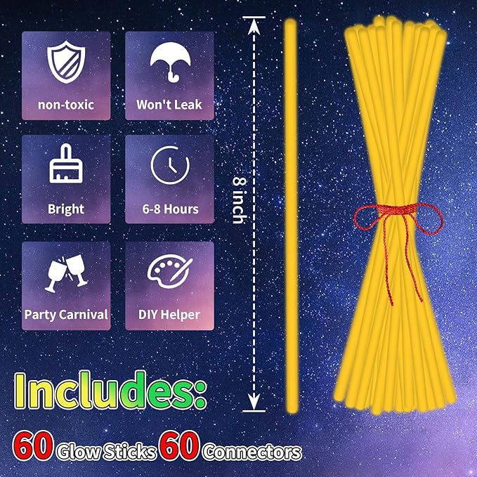 60 Pack 8” Orange Glow Sticks Bulk - Image 2