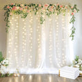 Fomcet Tulle Curtains with Lights String White 20FT X 8FT Sheer Backdrop by Fomcet