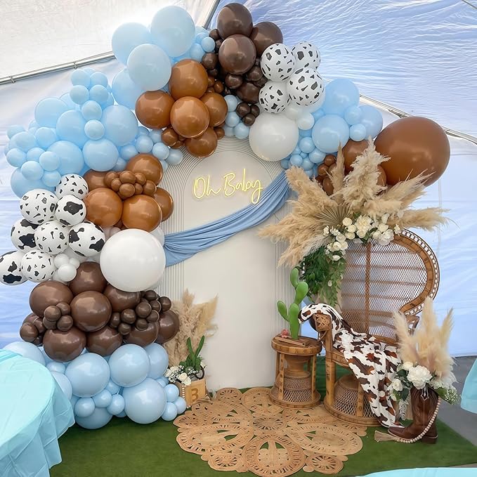 Cowboy Western Balloons, 12inch Cow Print Retro Coffee Brown Slate Dusty Blue - Image 6