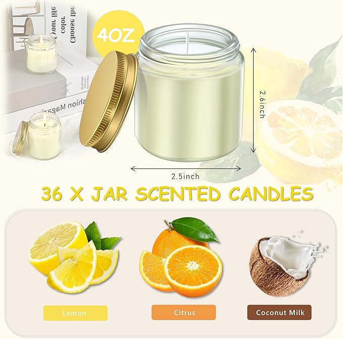 ACITHGL 36 Pcs 4oz Mini Mason Jar Candles Small Scented Candles Bulk - Image 2