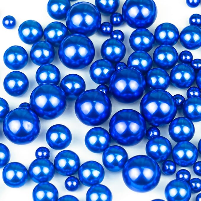 150Pcs Dark Blue Polished No Hole Faux Pearl Beads by Cusmation