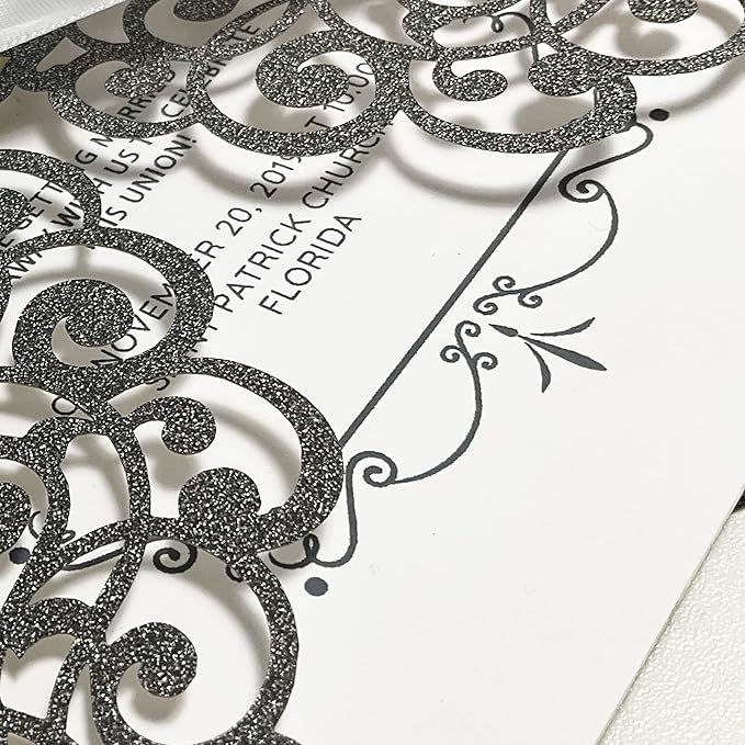 50Pcs Laser Cut Black Wedding Invitation - Image 7