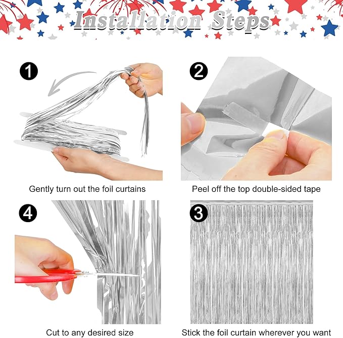 4 Pack Party Decorations, Metallic Silver Backdrop, Photo Booth Props Silver - Image 3