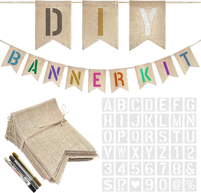 40 PCS DIY Burlap Banner with 42 PCS Letter Stencil Kit by Unknown