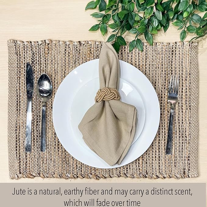 Chardin Home Natural Jute & Brown Placemats, 13x19 Inch Dining Table Placemats - Image 2