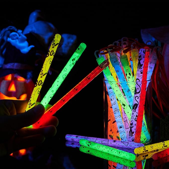 JOYIN 30 Pcs Halloween Glow Sticks Bulk Party Pack, Hanging Wands in 8 Design - Image 8
