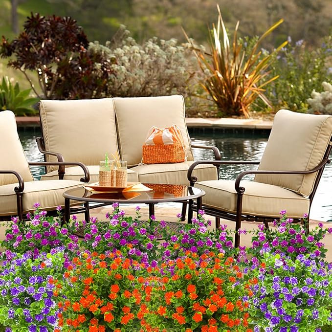 10 Bundles Artificial Fake Flowers, Faux Outdoor Plastic Plants UV Resistant - Image 7