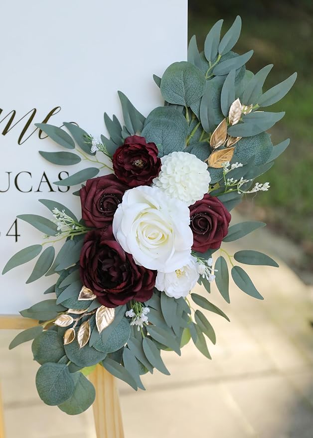 Artificial Burgundy Wedding Arch Flower Swags Set of 2 - Image 4
