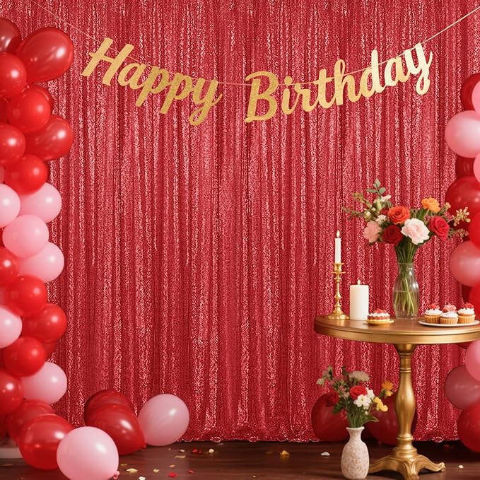 Red Sequin Backdrop Curtain 4 Pieces 2FTx8FT Glitter Photography Backdrop - Image 8