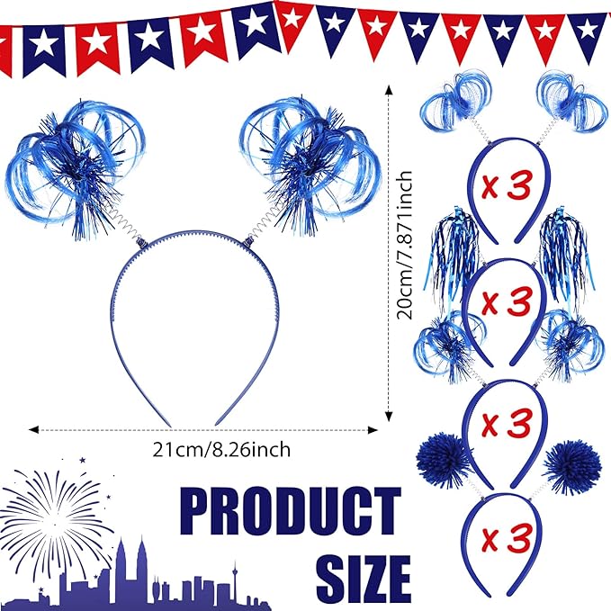 Censen 12 Pcs Halloween Pom Pom Party Headbands Tinsel Ponytails Spirit Head - Image 2