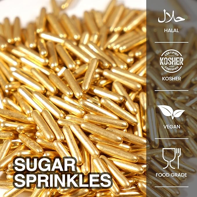 Gold Sprinkles, Metallic Rods Candy, Wedding Party, 150g/5.29oz - Image 3