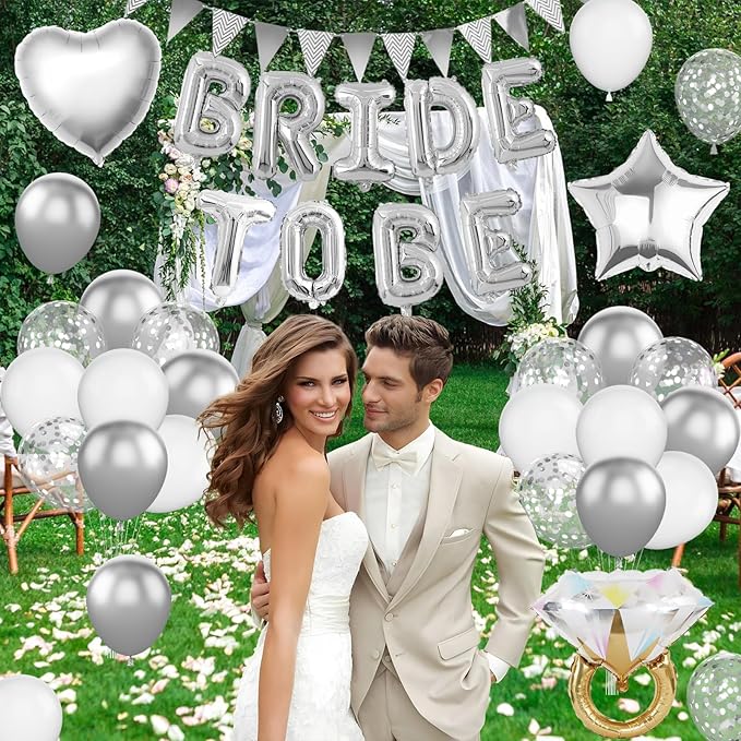 Silver Bachelorette Party Decorations, Metallic White Balloon - Image 6