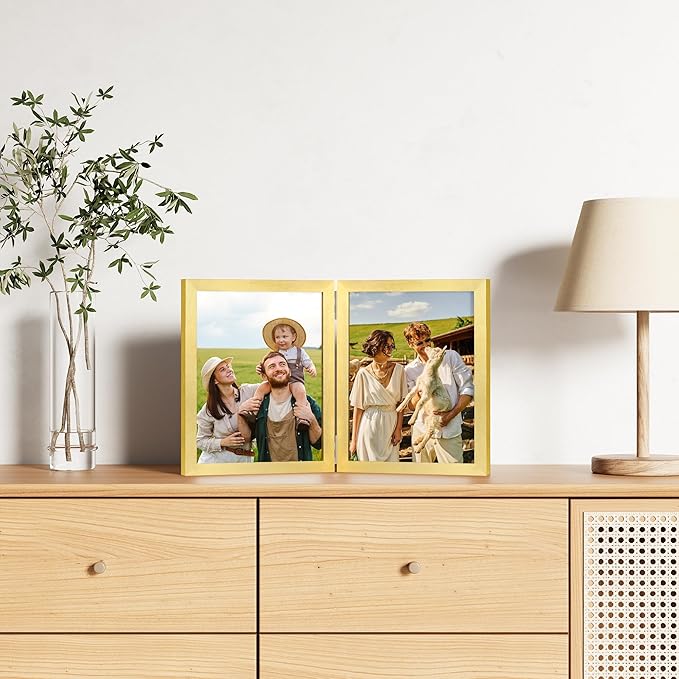 decorUhome Double 8x10 Picture Frame Vertical, Engineered Wood Bifold Photo - Image 2