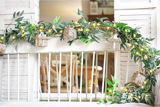 Artificial Willow Garland with Lights & Ornaments – 2-Pack Lighted Greenery Vine - Image 4