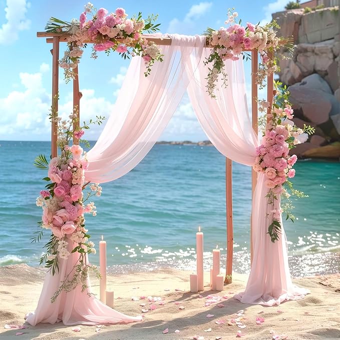 Wedding Arch Draping Fabric, 2 Panels 28" x 19Ft Blush Arch Drapes Sheer - Image 5