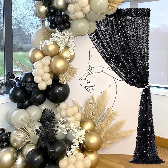 Black Sequin Backdrop Curtains 4ftx8ft Halloween Glitter Backdrop Drapes Big - Image 2