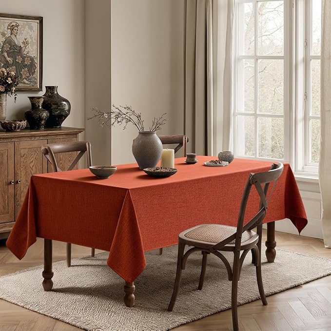 MIULEE Burnt Orange Linen Tablecloth 52x70 Inch Rectangle Table Cloth Waterproof - Image 4