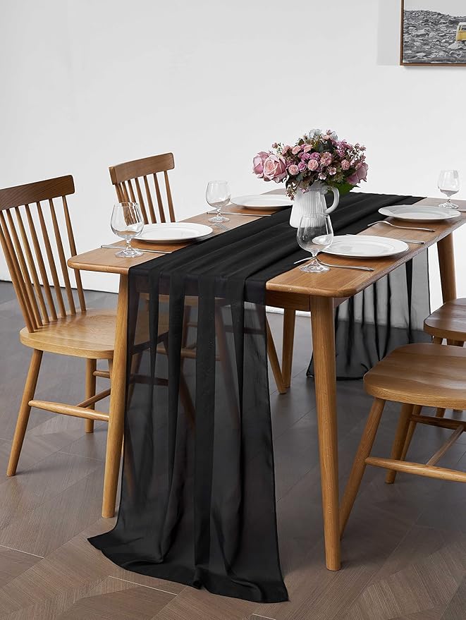 5 Pack 10Ft Black Chiffon Table Runner Sheer 29x120 Inch - Image 3